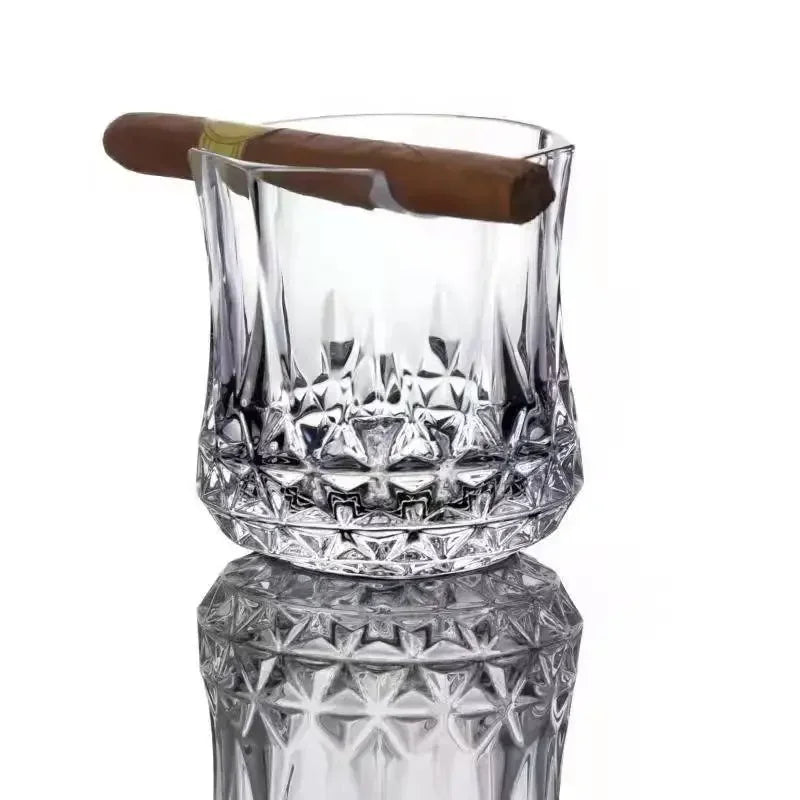 Whiskey Glass With Indented Cigar Rest