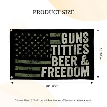 Guns Whisky Beer and Freedom Flag