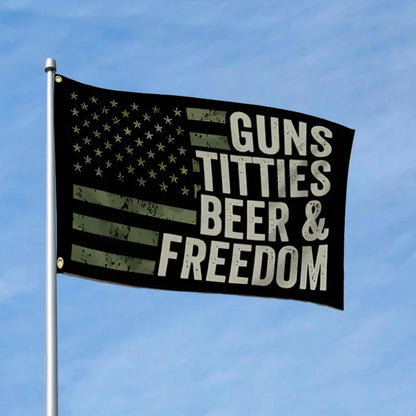 Guns Whisky Beer and Freedom Flag