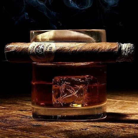 Whiskey Glass With Indented Cigar Rest