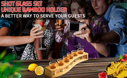 Shot Glasses 6pcs Shot Glass Set 1oz/30ml Shot Glass Holder Heavy Base for Whisky Tequila 6 Shot Glass Serving Tray (6pcs)