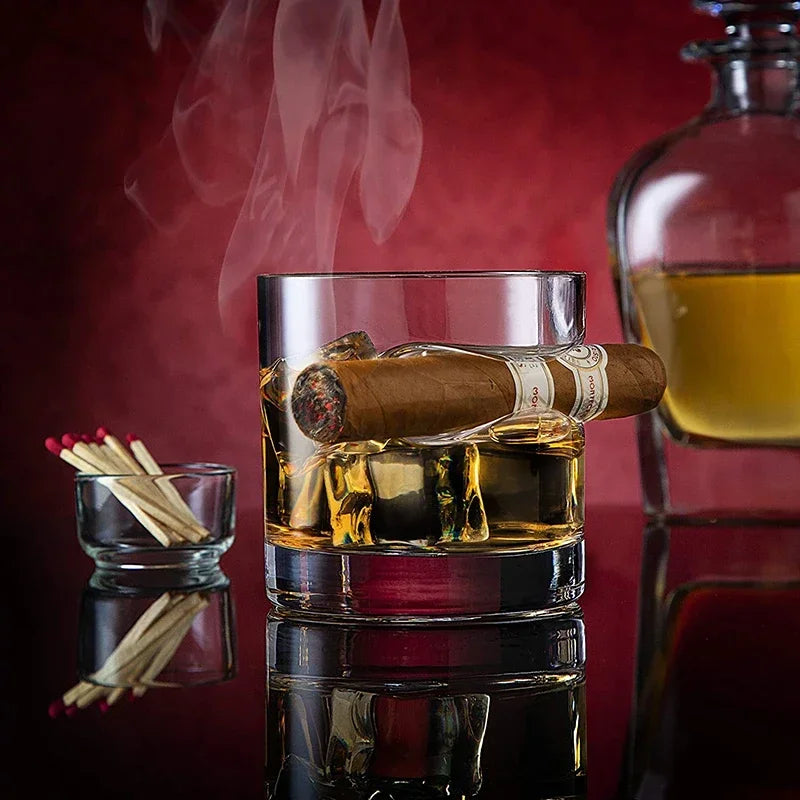 Whiskey Glass With Indented Cigar Rest