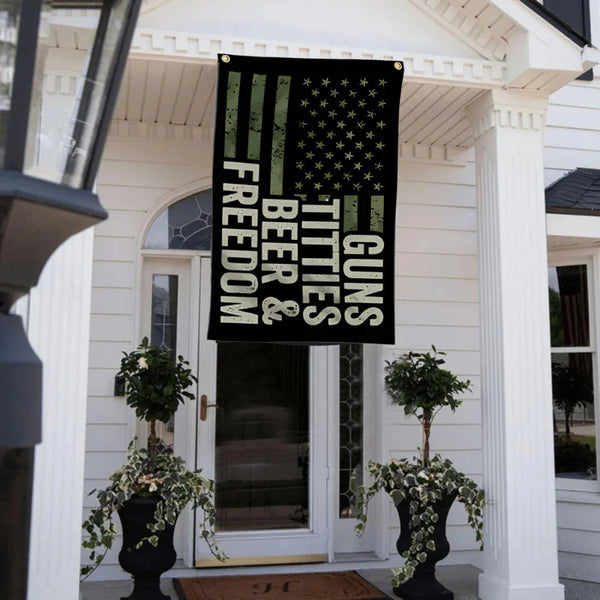 Guns Whisky Beer and Freedom Flag